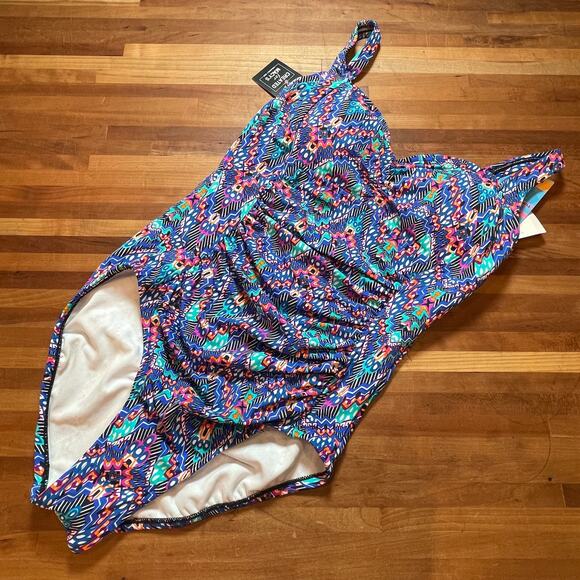 Swim Solutions Women's Tummy-Control Shirred One-Piece Swimsuit,12 - Picture 2 of 12